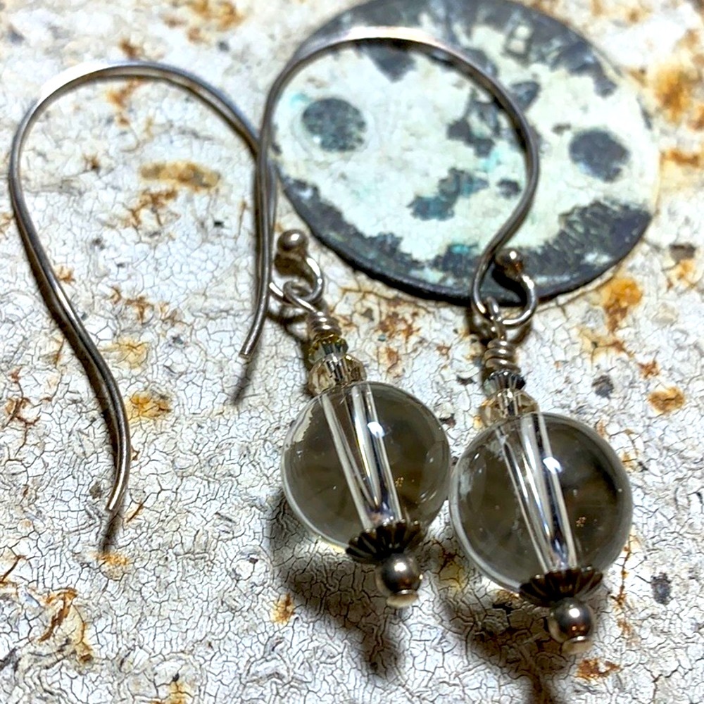 Quartz rounds earrings pewter dangles by Susan Ray